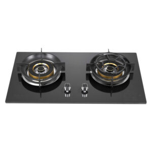 EURO DOUBLE BURNER GAS HOB BUILTIN TEMPERED GLASS METAL KNOB