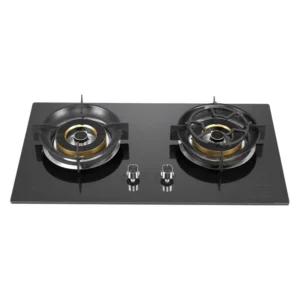 EURO DOUBLE BURNER GAS HOB BUILTIN TEMPERED GLASS METAL KNOB