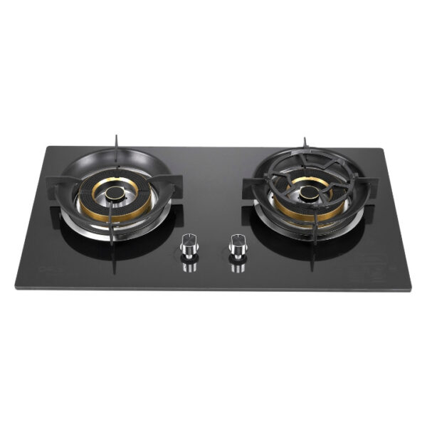 EURO DOUBLE BURNER GAS HOB BUILTIN TEMPERED GLASS METAL KNOB