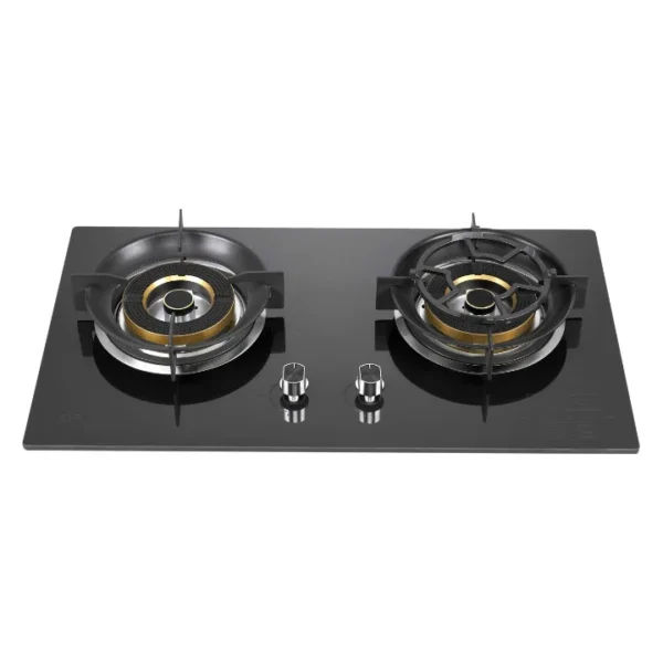 EURO DOUBLE BURNER GAS HOB BUILTIN TEMPERED GLASS METAL KNOB