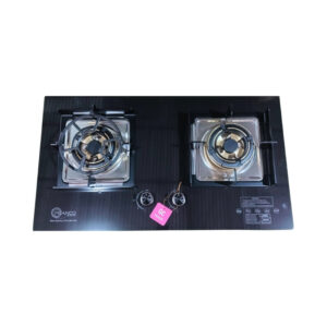 PREMIUM DOUBLE BURNER GAS HOB BUILTIN TEMPERED GLASS METAL KNOB