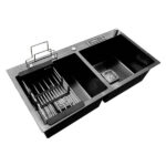 9045-(BLACK) 36"X18"X9" INCH HANDMADE PREMIUM SINK DOUBLE BOWL