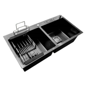 9045-(BLACK) 36"X18"X9" INCH HANDMADE PREMIUM SINK DOUBLE BOWL